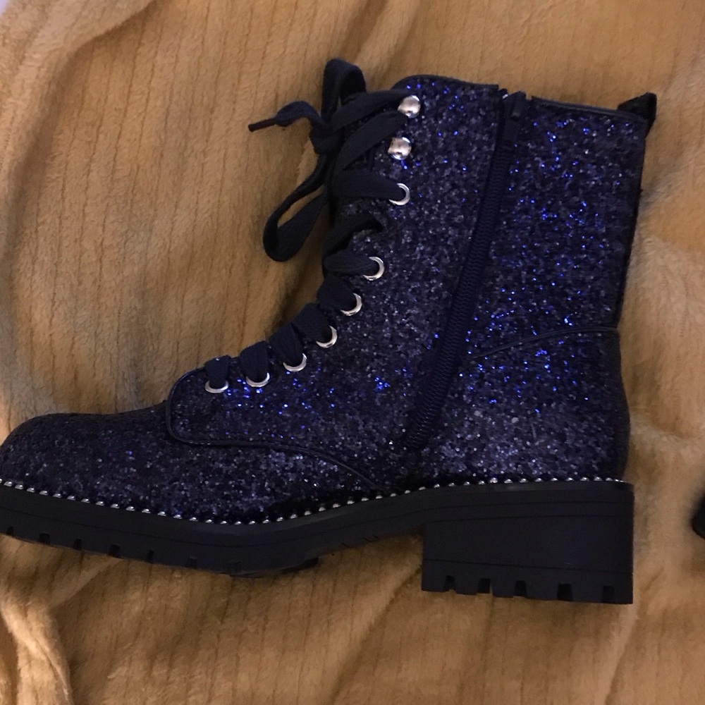 Glittery Navy Combat Boots